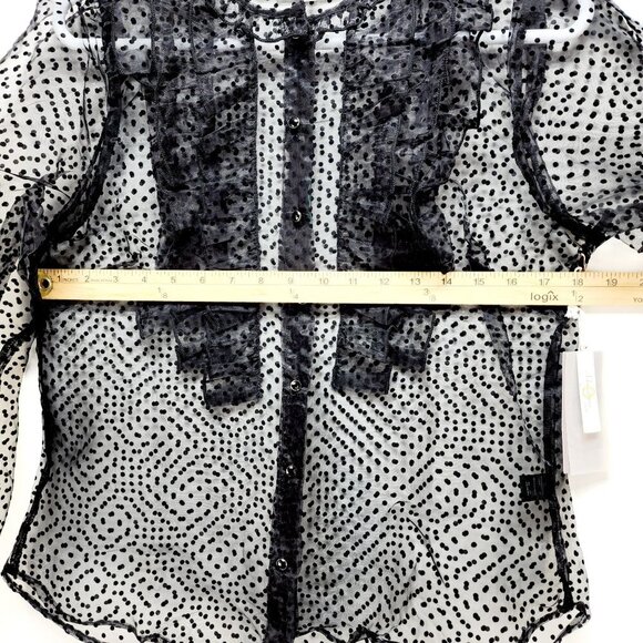 Sheer Black Polka Dot Long Sleeve Blouse With Ruffle Detail Size M - Picture 8 of 9